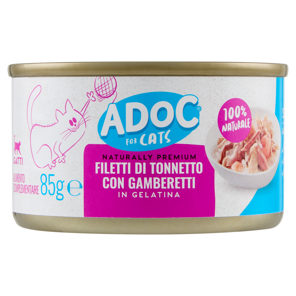 ADoC For Cats Naturally Premium Filetti di Tonnetto con Gamberetti in Gelatina 85 g