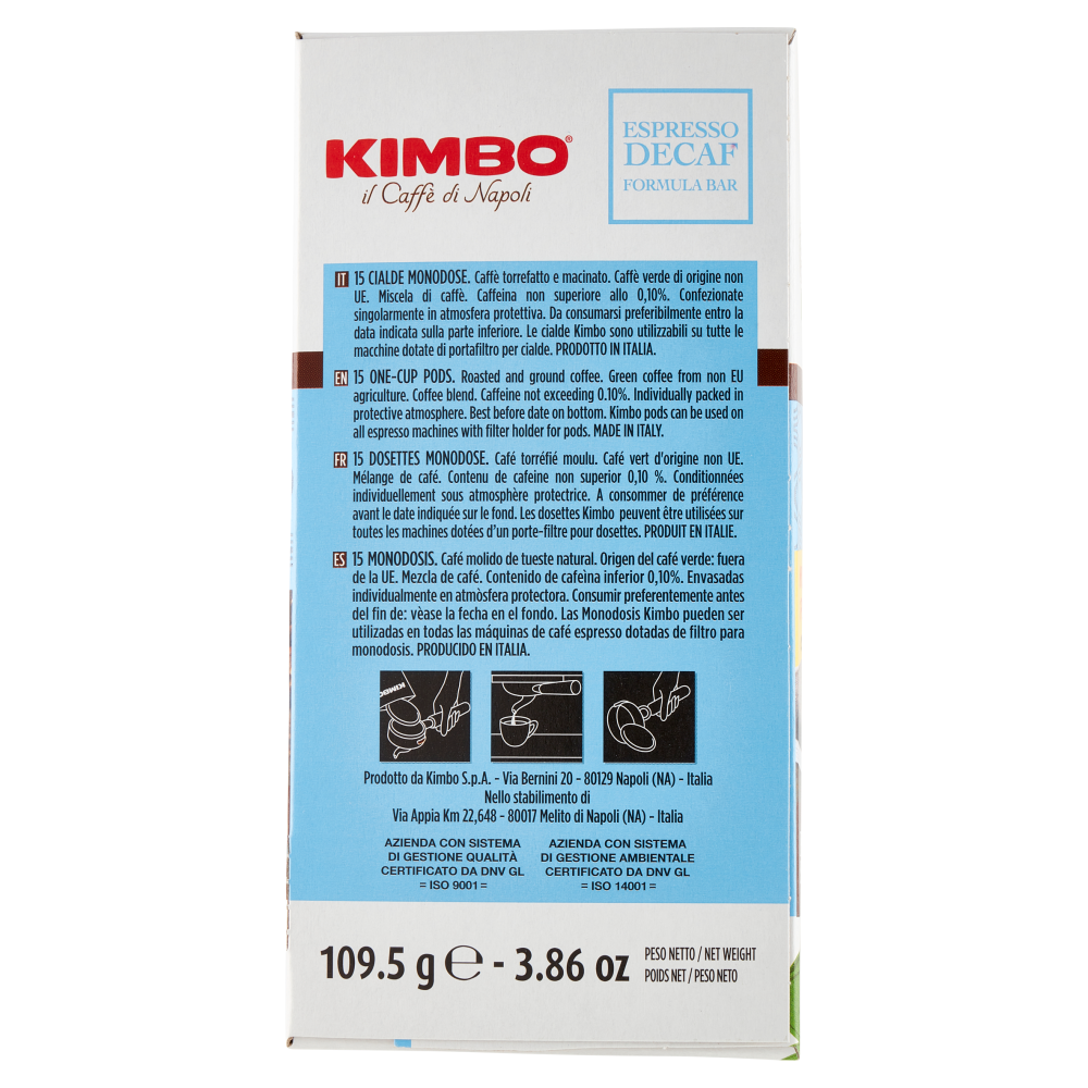 Kimbo Espresso Decaf Formula Bar 15 Cialde Compostabili* 109.5 g