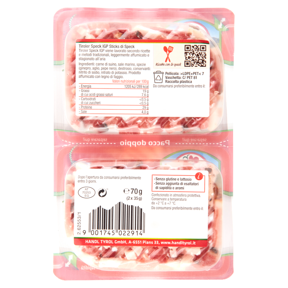 Handl Tiroler Speck IGP Sticks di Speck 2 x 35 g