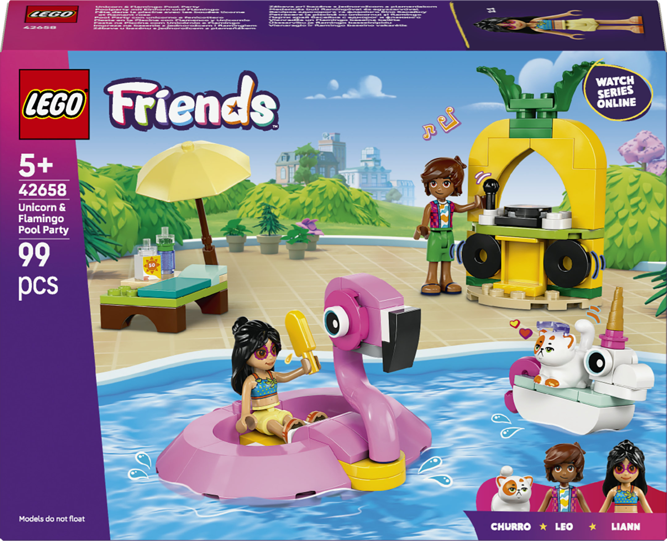 LEGO Friends 42658 Pool Party con Unicorno e Fenicottero Giocattolo "Galleggianti", 2 Mini Bamboline e un Gatto, Idea Regalo 5+