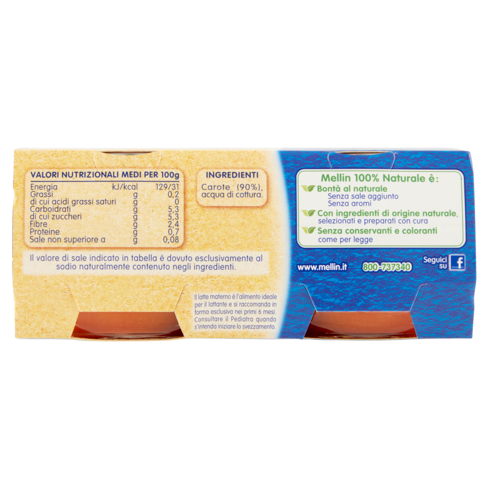 Mellin Carote 100% Naturale Omogeneizzato 2 x 80 g