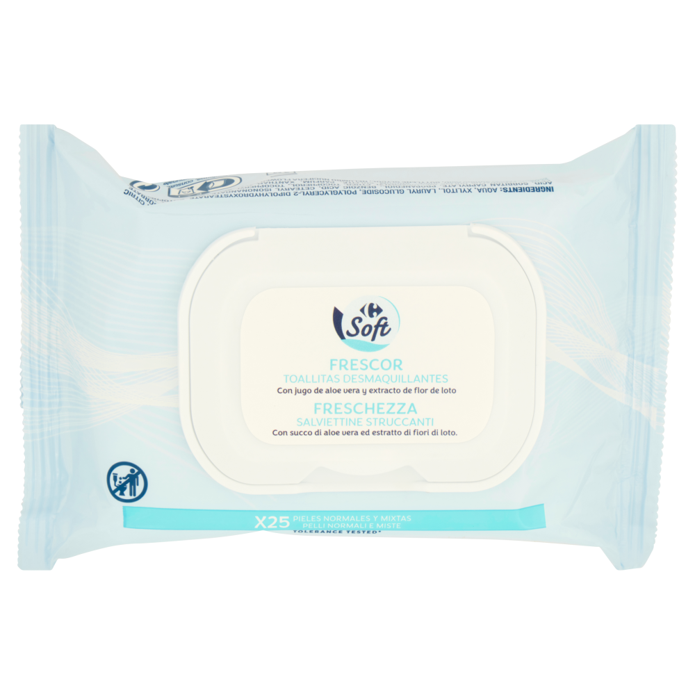 Carrefour Soft Freschezza Salviettine Struccanti Pelli Normali e Miste 25 pz