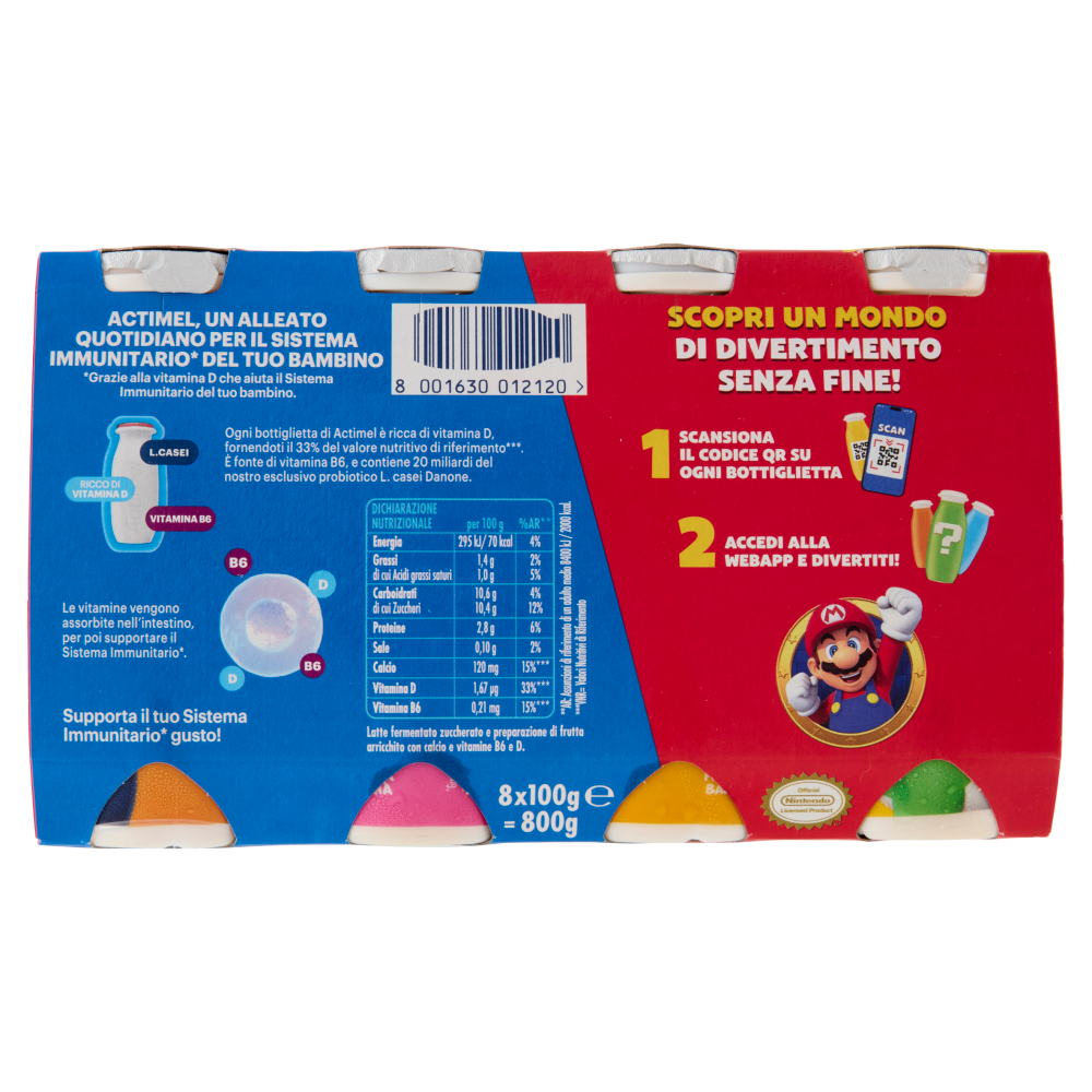ACTIMEL SuperMario, Yogurt da Bere con Vit B6 e D per il Sistema Immunitario, fragola&banana, 8x100G