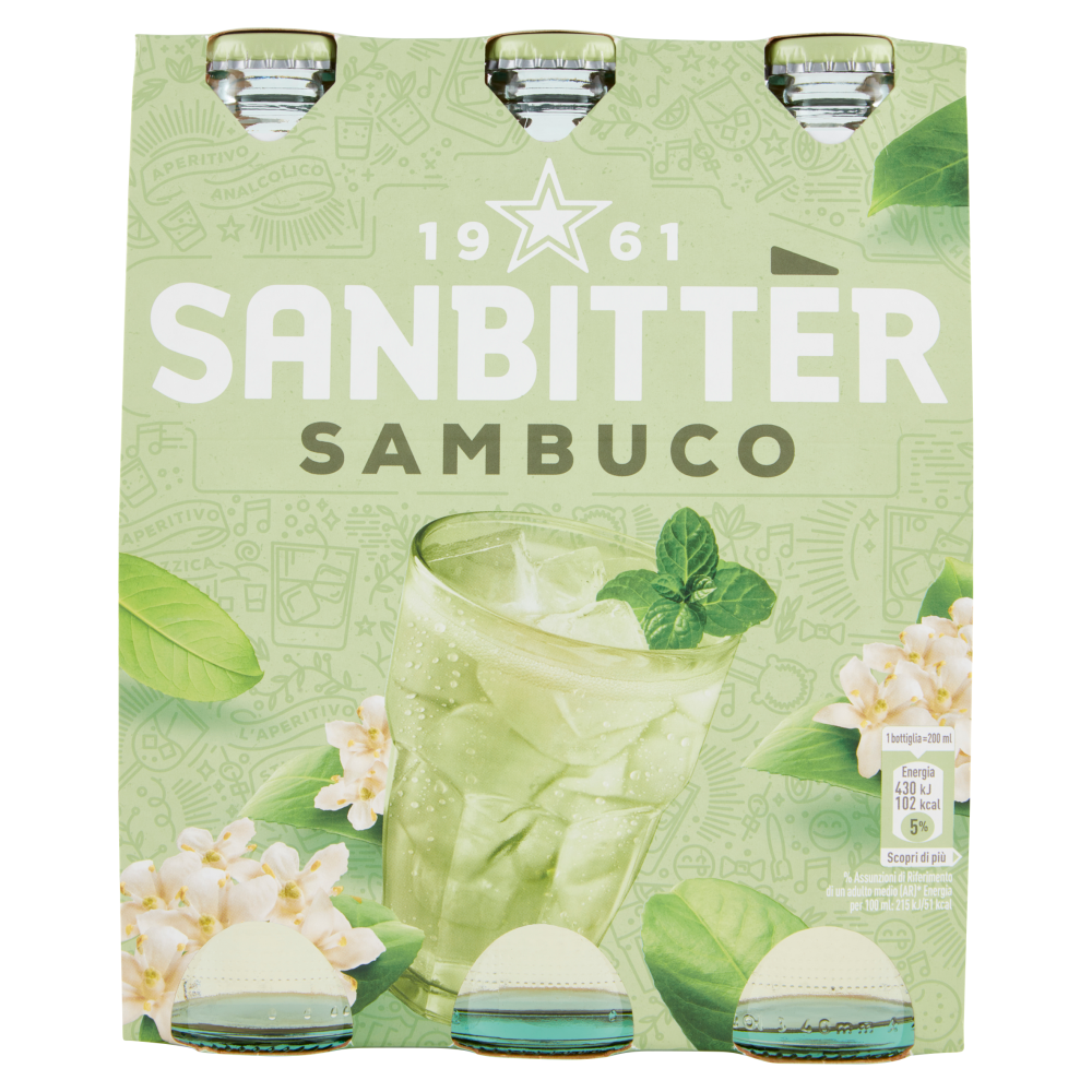 SANBITTÈR Sambuco Aperitivo Analcolico, 20cl x 3