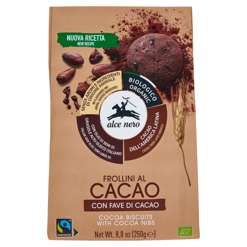 alce nero Frollini al Cacao con Fave di Cacao 250 g