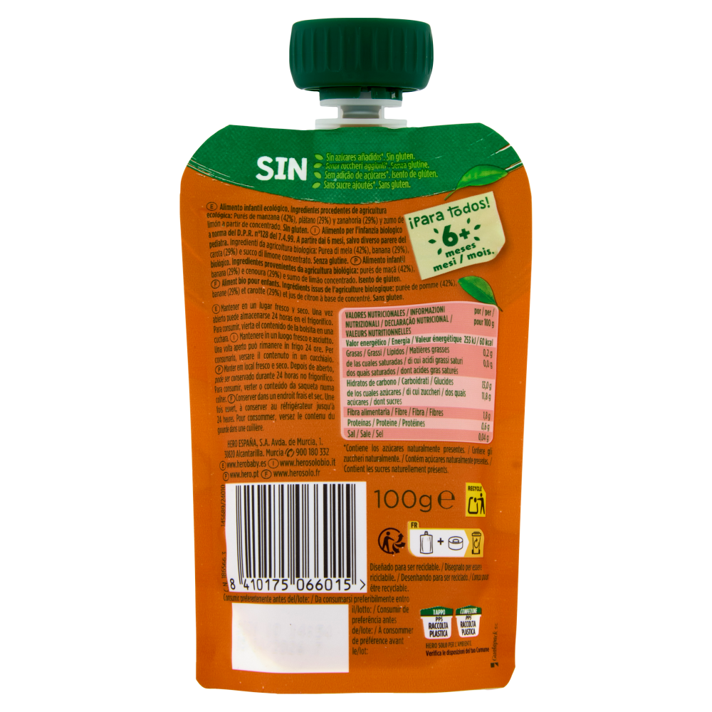 Hero Solo Bio Mela, Banana e Carota 100 g