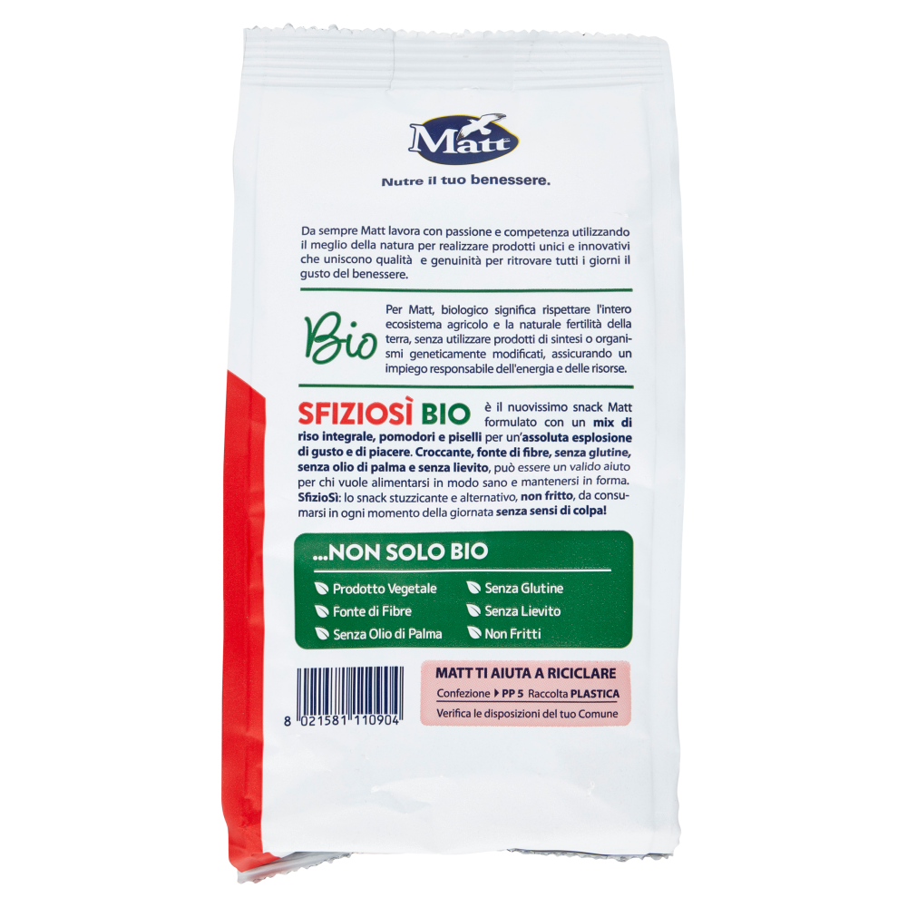 Matt SfizioSì Bio Snack di Riso, Pomodoro e Piselli 60 g