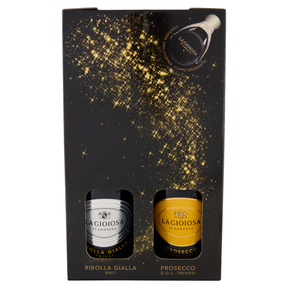 La Gioiosa Ribolla Gialla Brut 750 ml + Prosecco D.O.C. Treviso 750 ml + Stopper Tappo Spumante