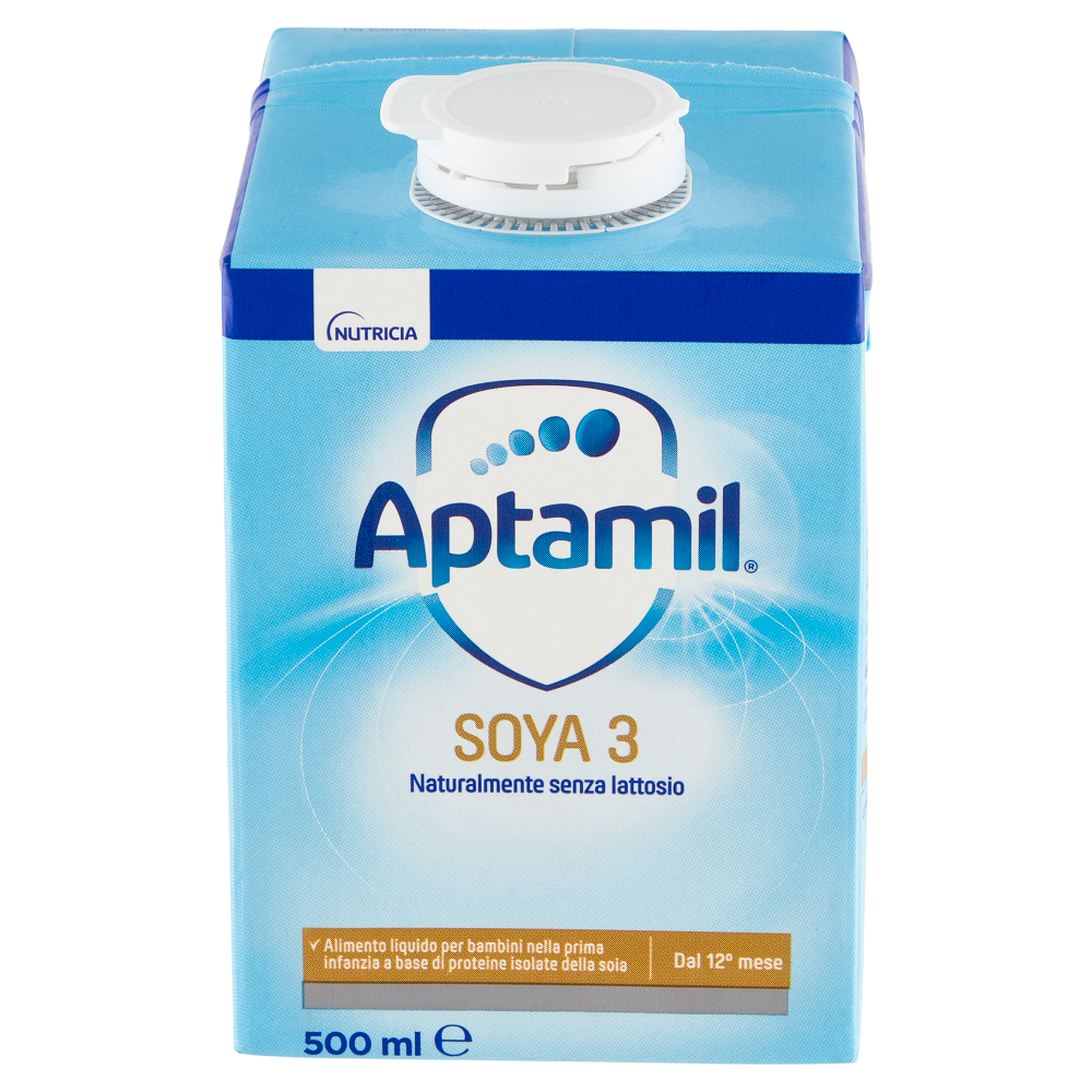 APTAMIL Soya 3 - Latte di Crescita Liquido, dal 12° mese compiuto, Senza Lattosio, 500ml