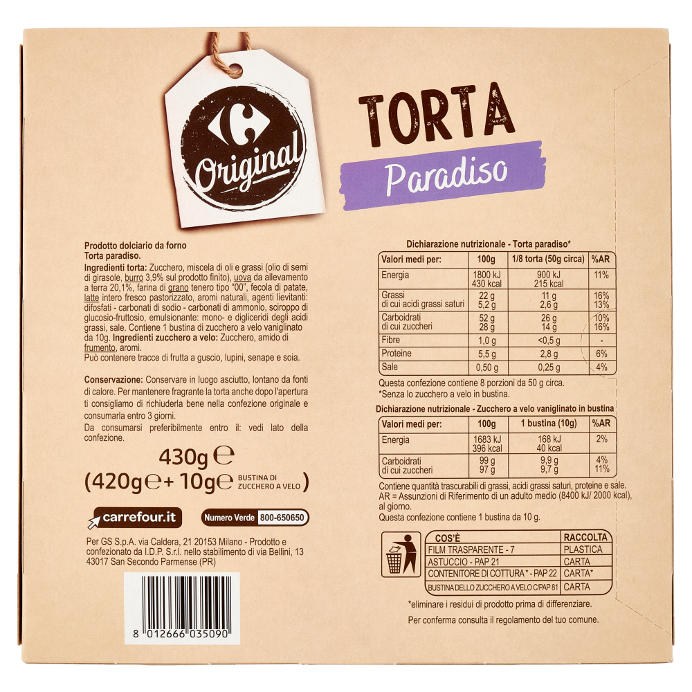 Carrefour Original Torta Paradiso 430 g