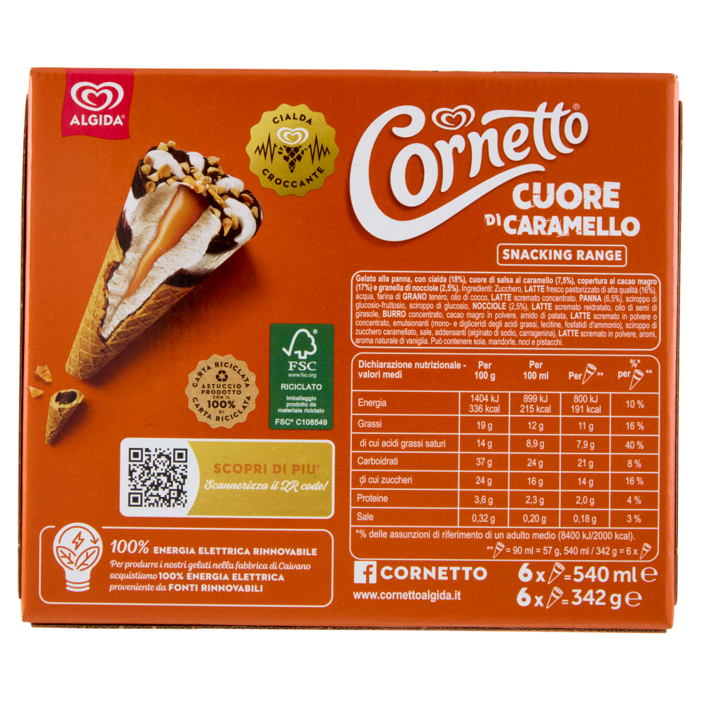 Cornetto Algida Cuore di Caramello 6 Gelati 342 g