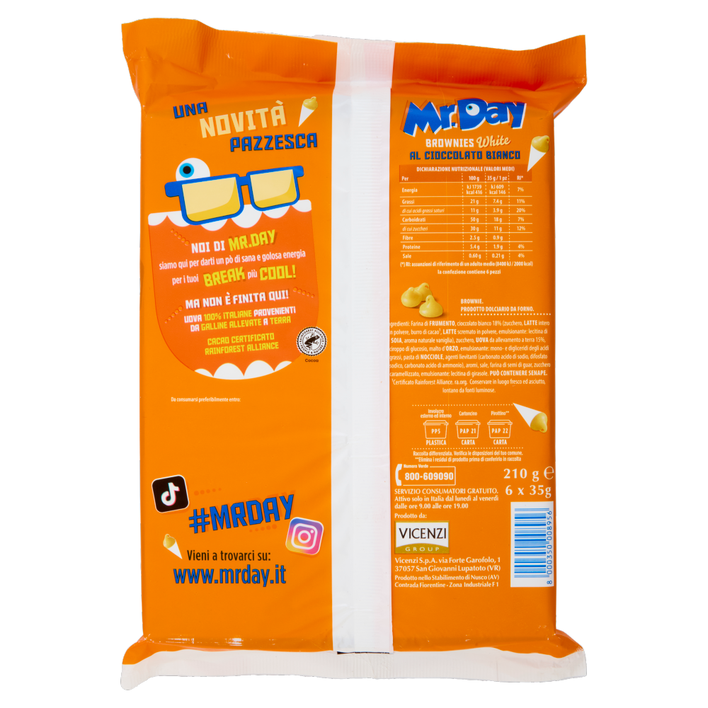 Mr.Day 6 Brownies White al Cioccolato Bianco 6 x 35 g