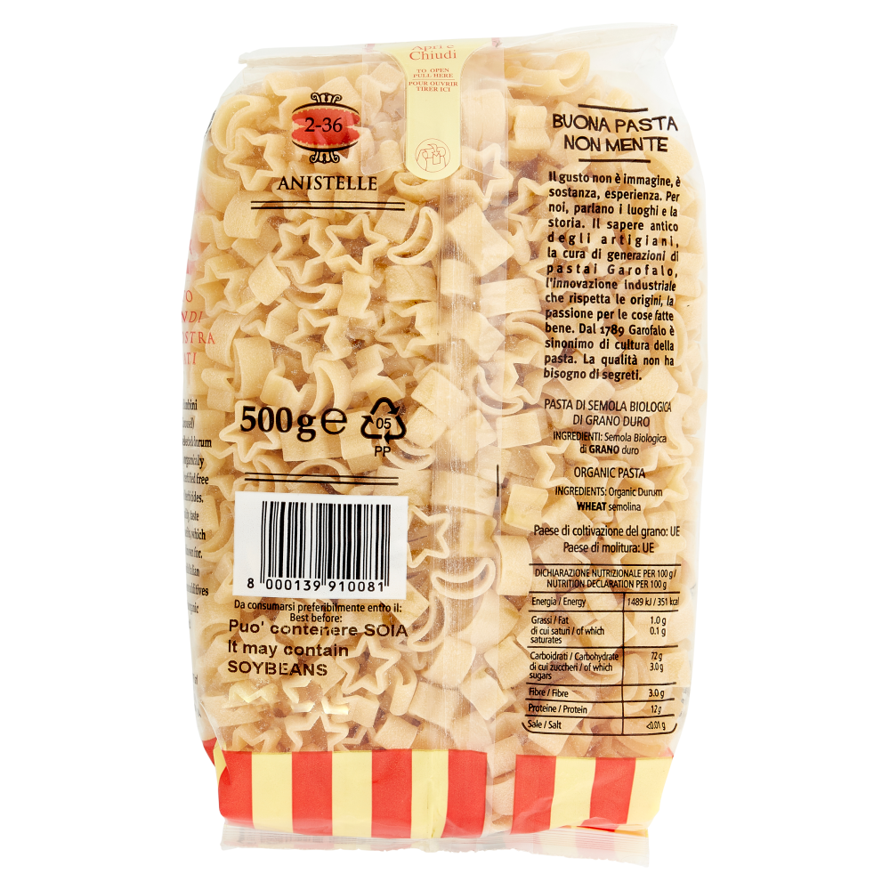 Garofalo La Giostra Dei Bambini Anistelle No. 2-36 Pasta di Semola Biologica di Grano Duro 500 g