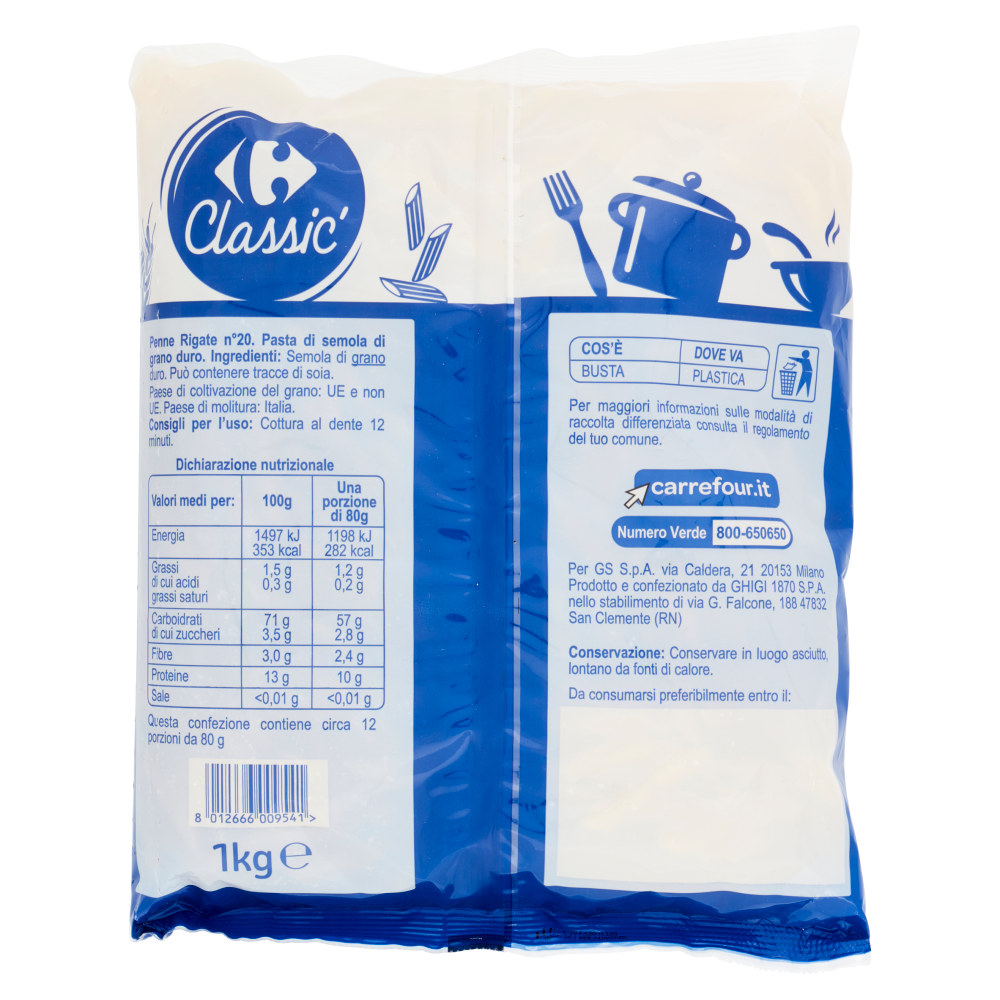 Carrefour Classic Penne Rigate N.20 1 kg