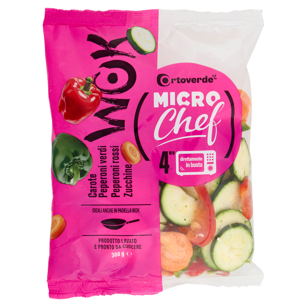 Ortoverde Micro Chef Wok Carote, Peperoni verdi, Peperoni rossi, Zucchine 300 g