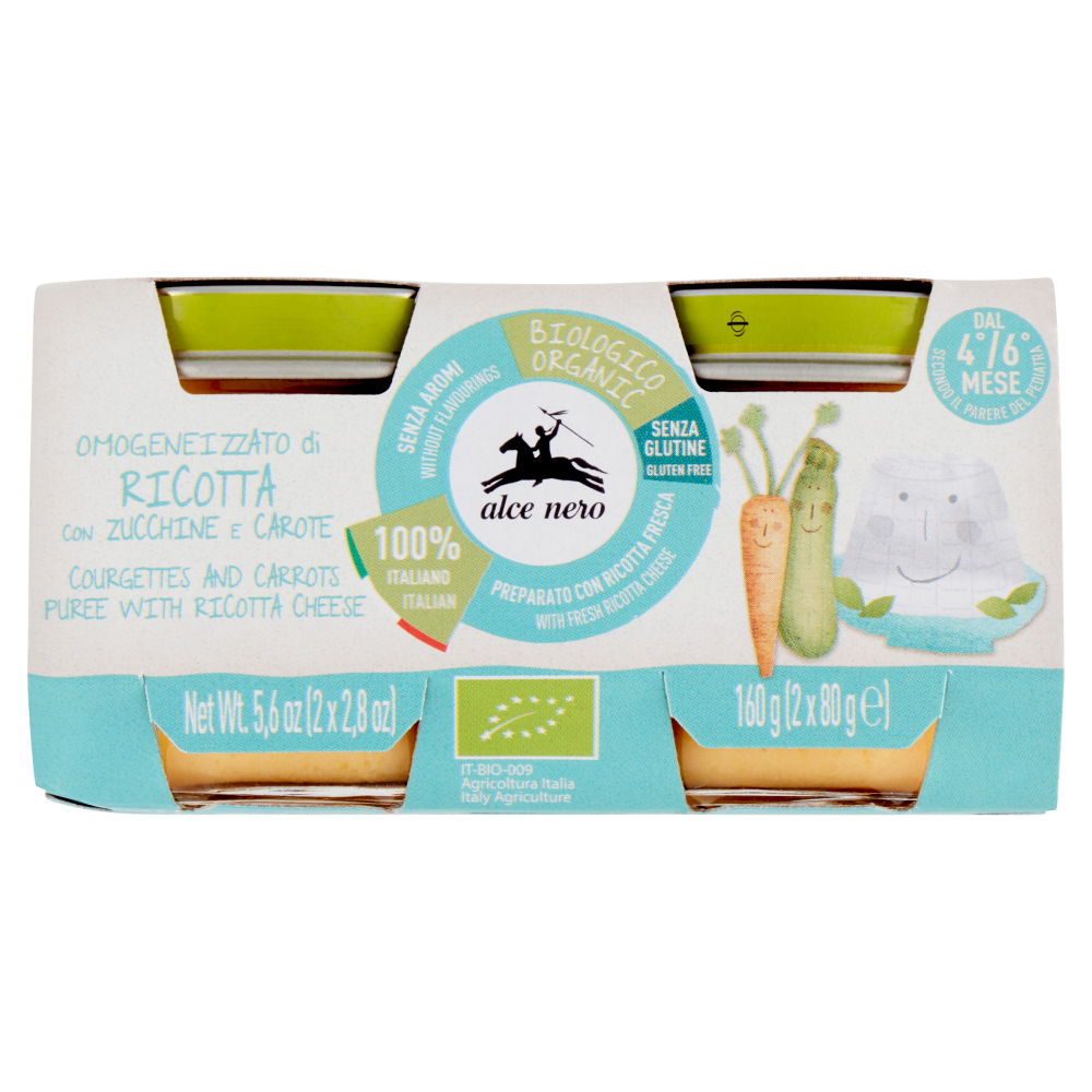 alce nero Omogeneizzato di Ricotta con Zucchine e Carote 2 x 80 g