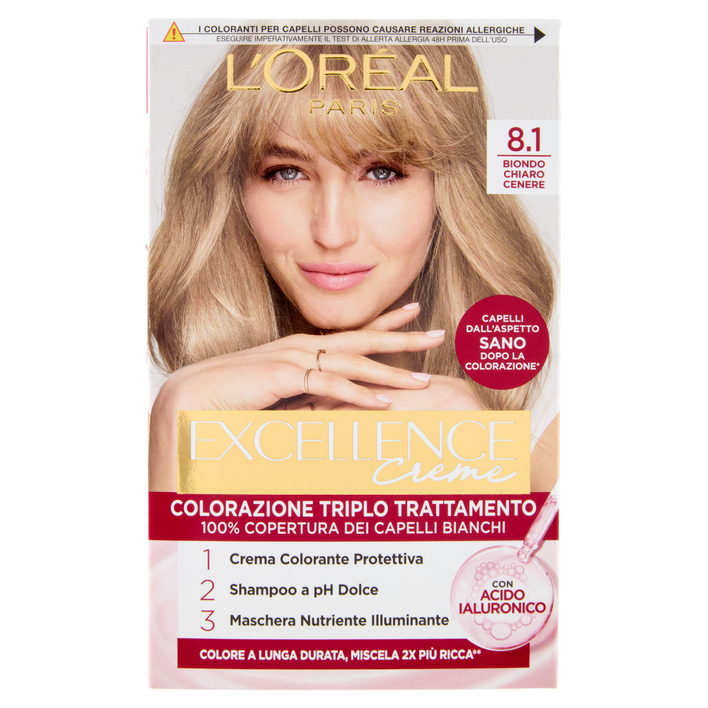 L'Oréal Paris Excellence Creme Colorazione Triplo Trattamento Biondo Chiaro Cenere 8.1