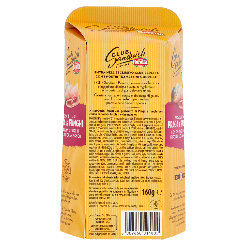 Beretta Club Sandwich Gourmet Prosciutto di Praga e Funghi 160 g