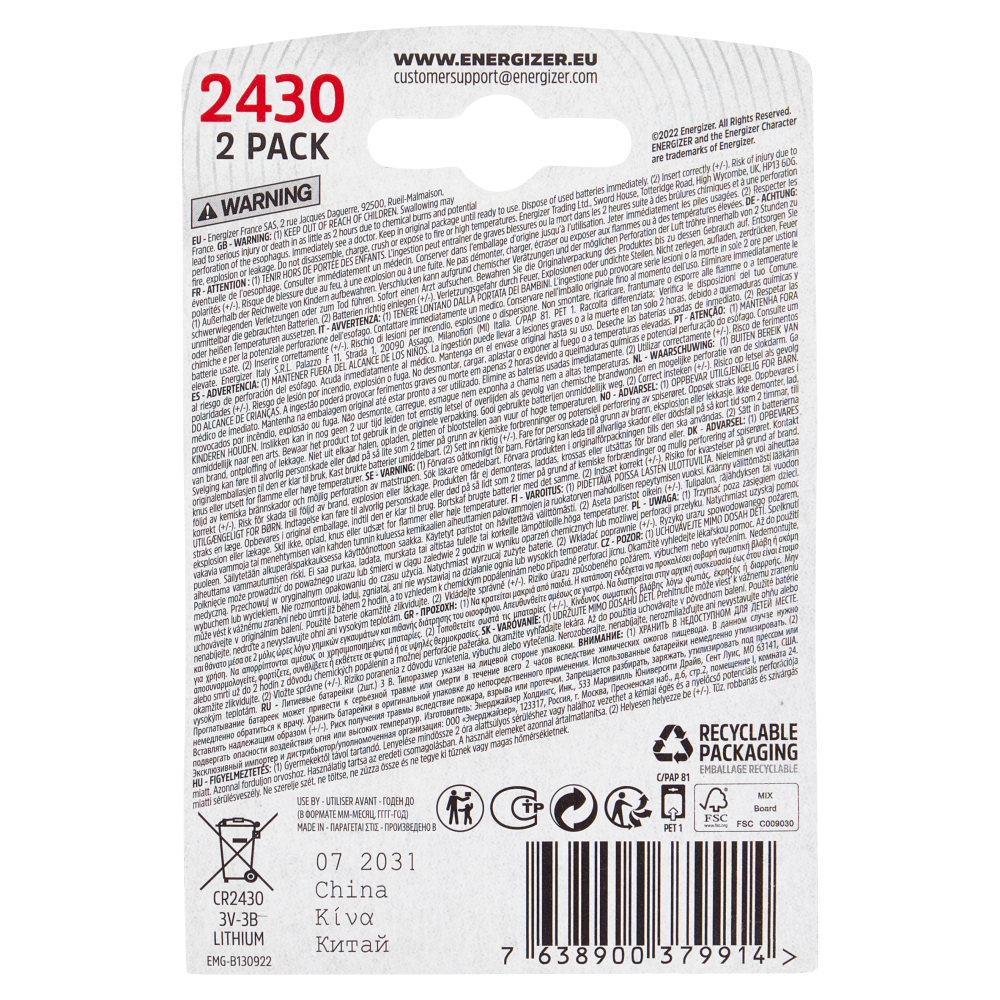 Energizer 2430 Lithium 2 pz