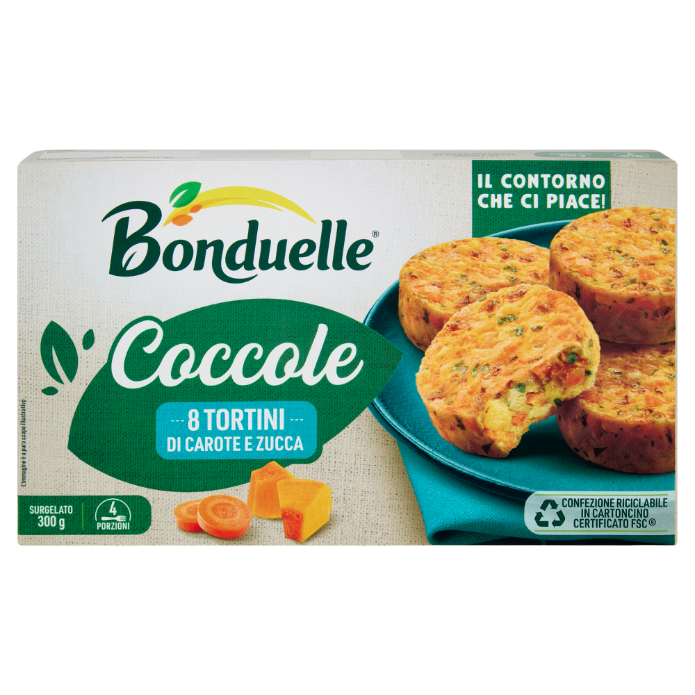 Bonduelle Coccole 8 Tortini di Carote e Zucca Surgelato 300 g