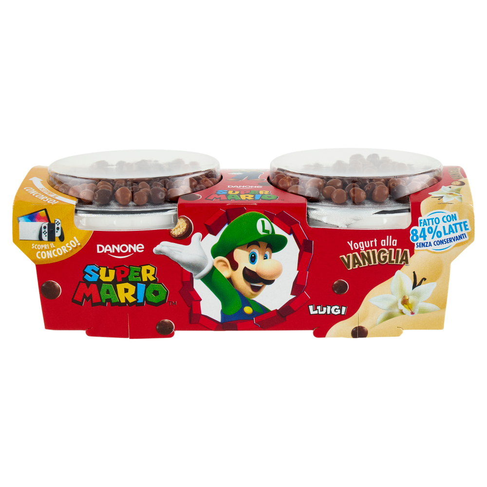 DANONE Supermario, Yogurt alla Vaniglia con palline di Cereali ricoperte al Cioccolato, 2x110g