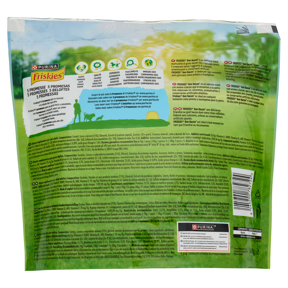 PURINA FRISKIES Bon Bacon Snack cane al gusto di Bacon busta 345 g