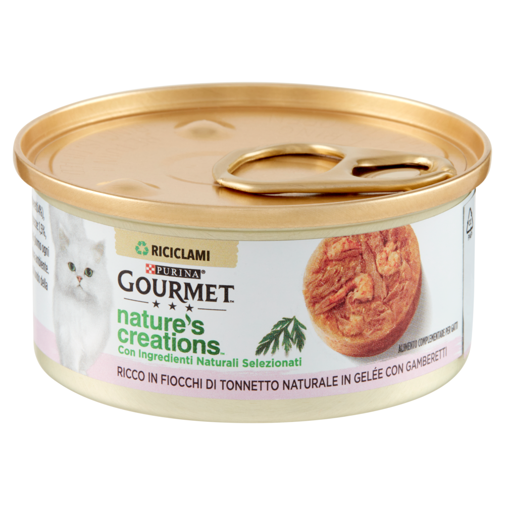 PURINA GOURMET Nature's Creations Ricco in Fiocchi di Tonnetto Naturale in Gelée con Gamberetti 70 g