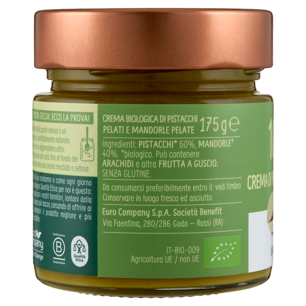 Euro Company 100% Crema di Pistacchi e Mandorle Bio 175 g