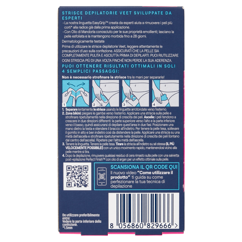 Veet Expert Strisce Ascelle e Zona Bikini Pelli Sensibili, 16 Strisce