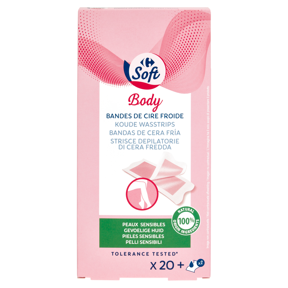 Carrefour Soft Strisce Depilatorie Corpo Pelli Sensibili 20 pz + 2 salviettine
