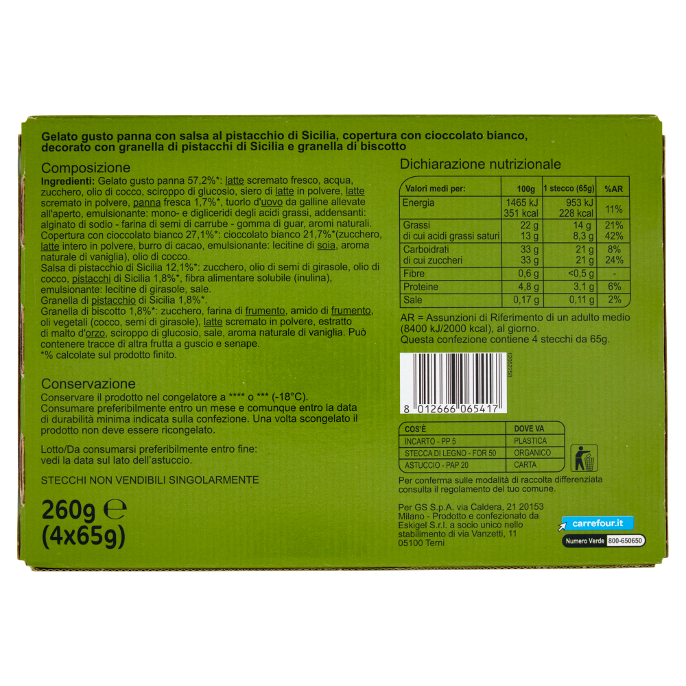 Carrefour Sensation Stecco Pistacchio 4 x 65 g