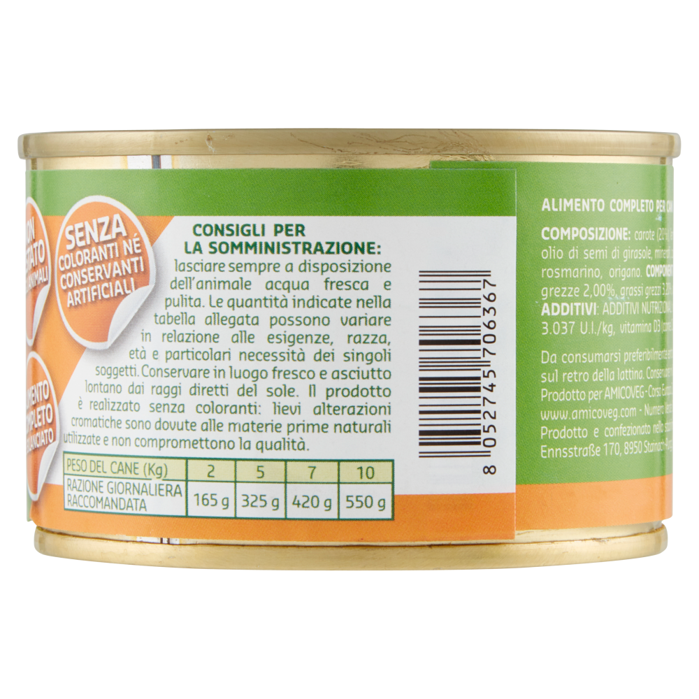 Amico Veg 100% Vegetal Alimento Completo per Cani Ricco di Carote 150 g