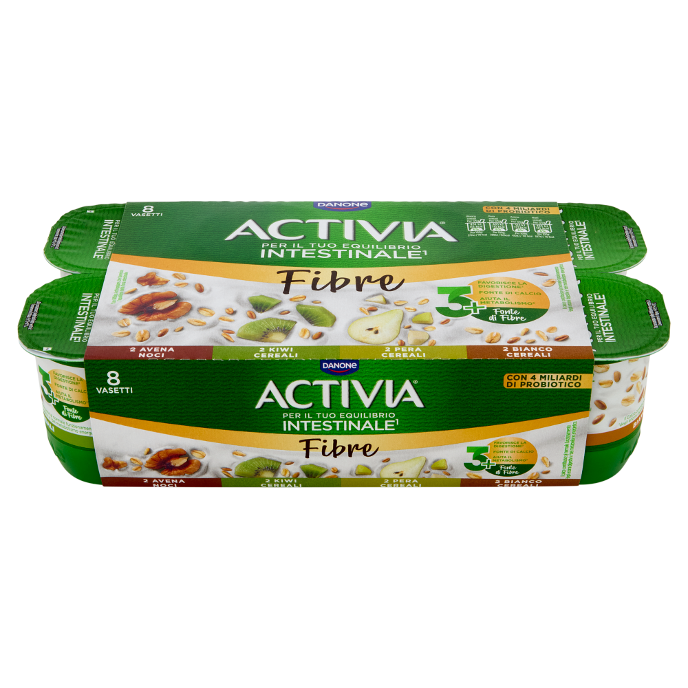 ACTIVIA Fibre e Frutta,Yogurt con Probiotico Bifidus,mix Cereali Bianco/Pera/Avena Noci/Kiwi,8x125g