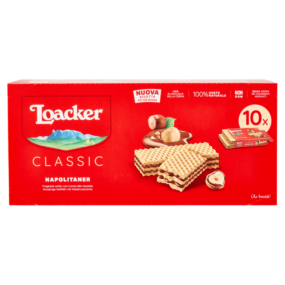 Loacker Wafer Classic Napolitaner con crema alle nocciole 100% italiane tostate wafers 45gx10