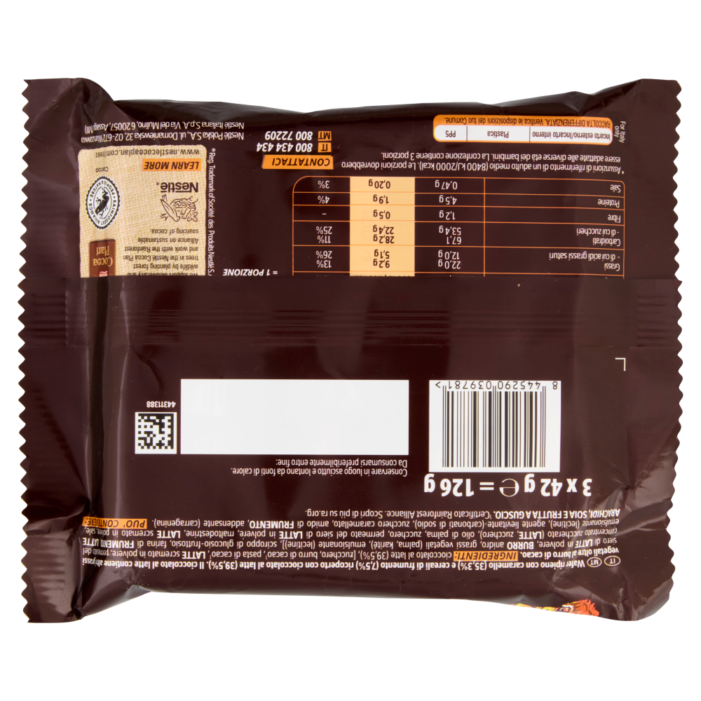 LION Wafer con Caramello e Cereali ricoperto di Cioccolato al Latte 3 Snack da 42g