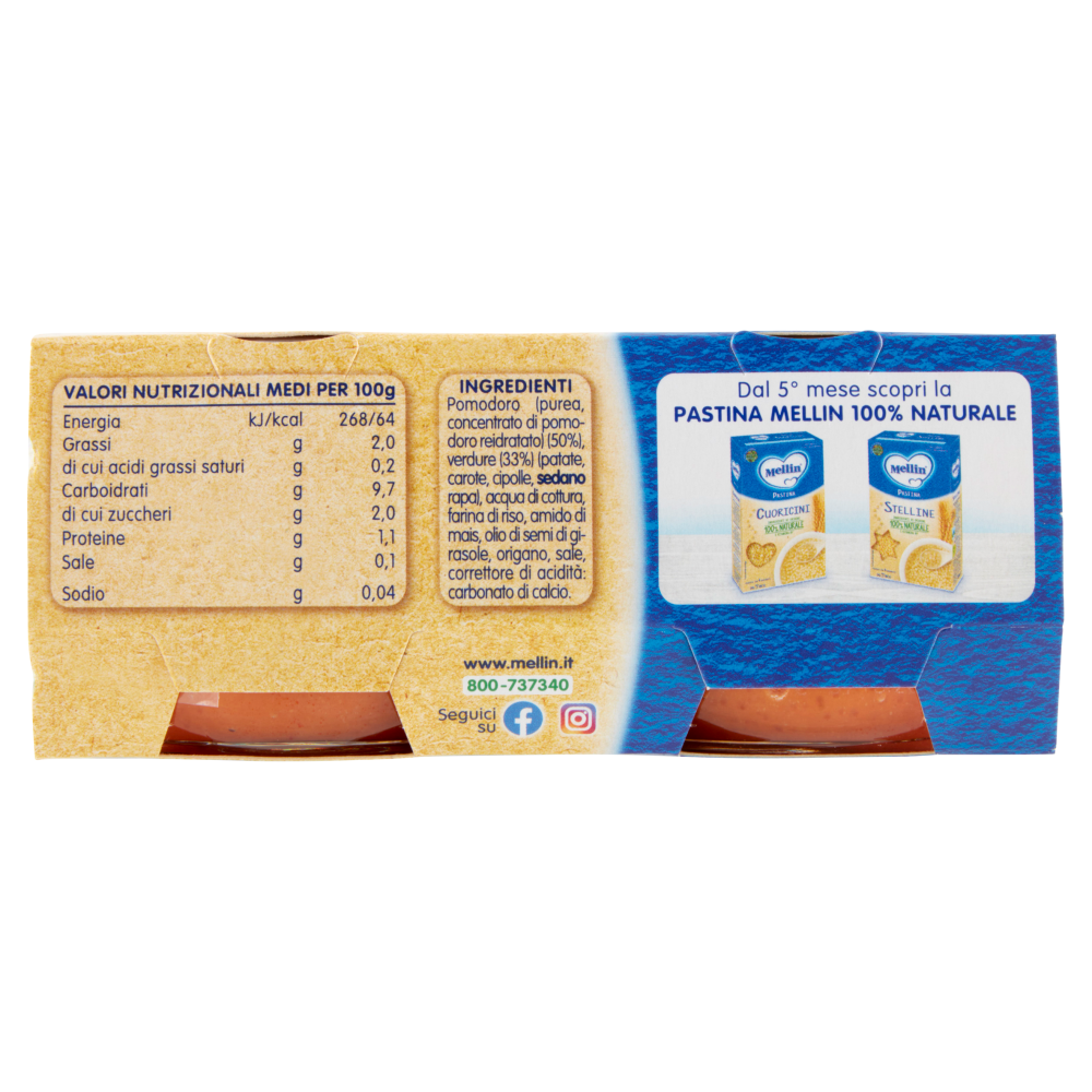 MELLIN Primo Sugo per la preparazione di pastine, Pomodoro e Verdure 2 x 80 g