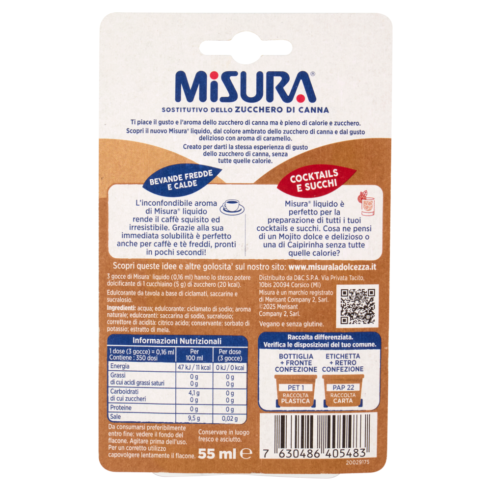 Misura Sostitutivo dello Zucchero di Canna 55 ml