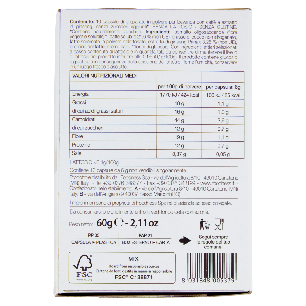 foodNess Ginseng Zero Dolcegusto Compatibile 10 x 6 g