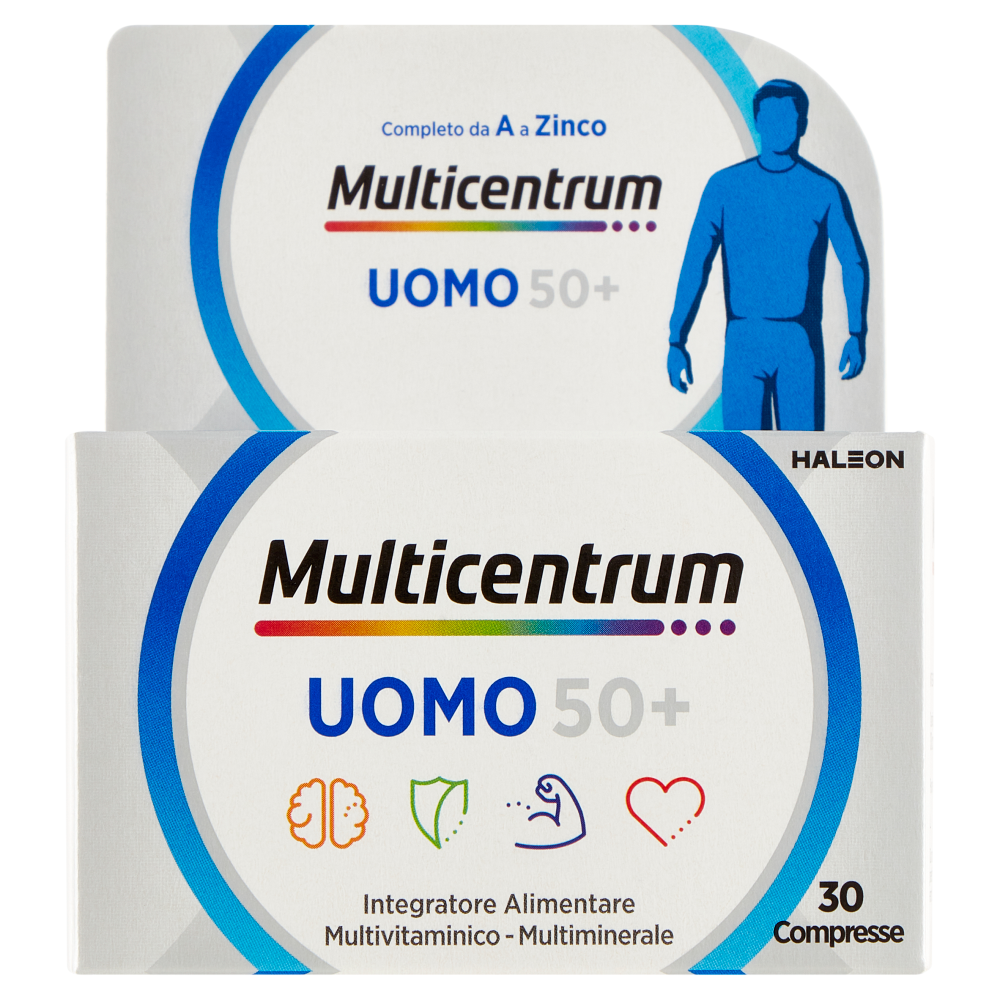 Multicentrum Uomo 50+ Integratore Multivitaminico con Vitamina D, B12, Calcio e Magnesio 30 cpr 40 g