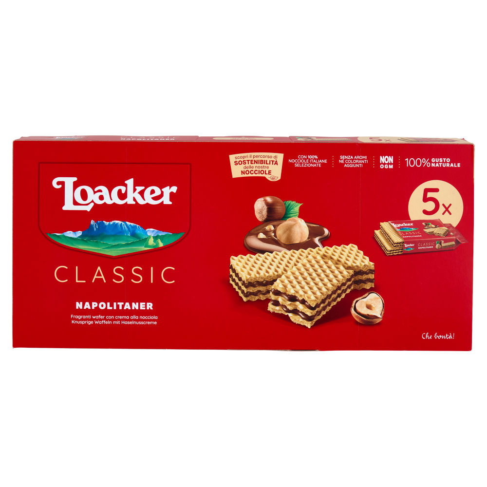 Loacker Classic Napolitaner Wafer con crema alle Nocciole 100% Italiane Wafers 45gx5