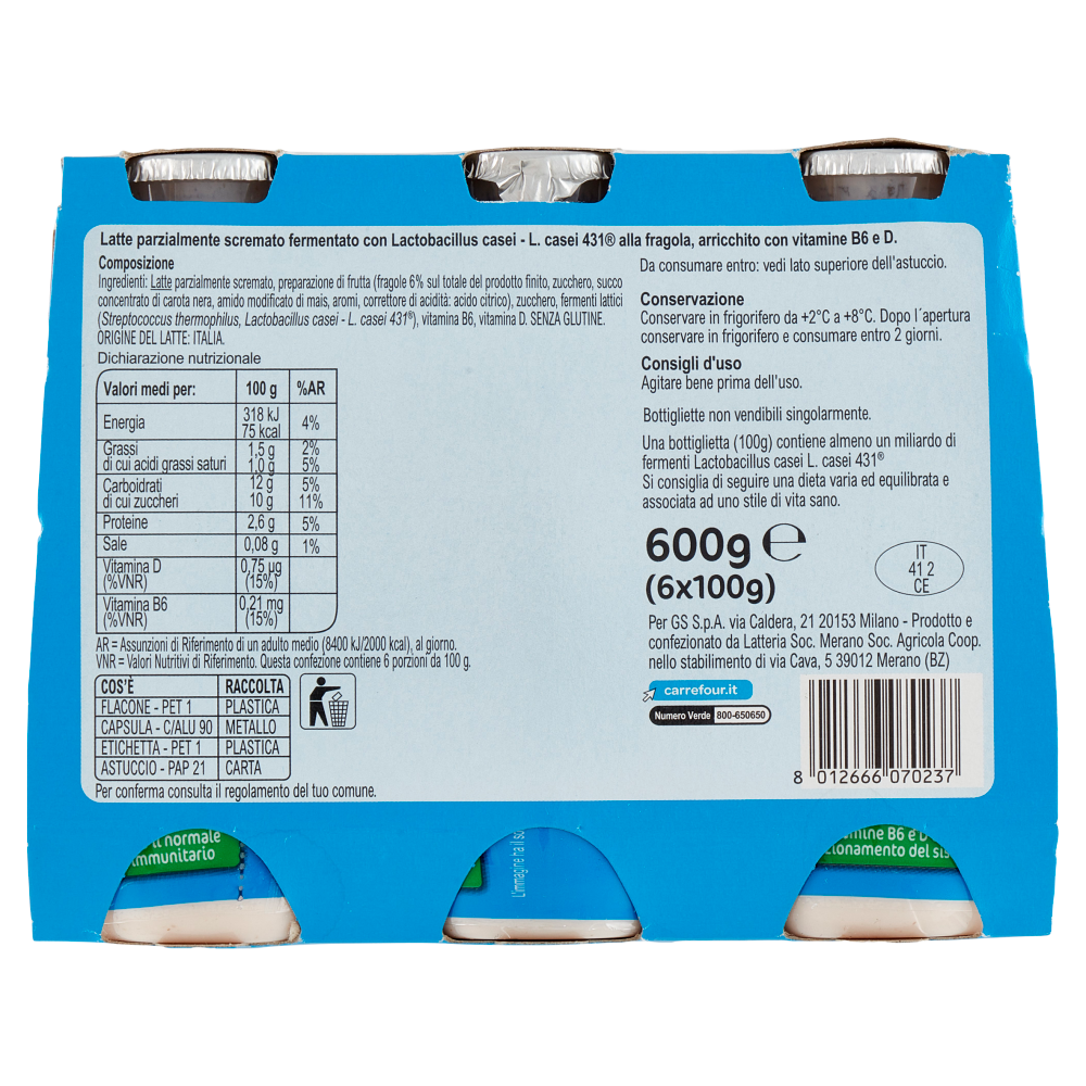 Carrefour Classic Probiotico Fragola 6 x 100 g