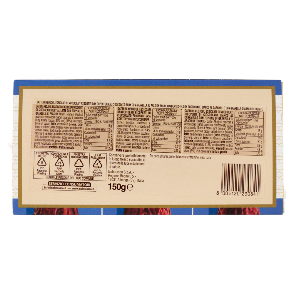 noberasco Datteri Medjoul Ricoperti di Cioccolato al Caramello, Fondente, Ruby 150 g