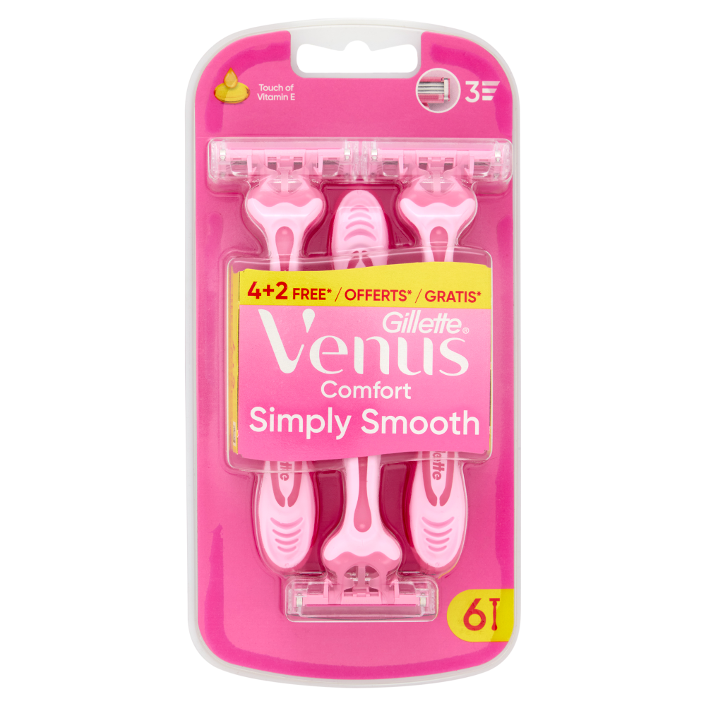 Gillette Venus Comfort Simply Smooth Rasoio Donna Usa e Getta a 3 Lame 4 Rasoi + 2 = 6 Rasoi