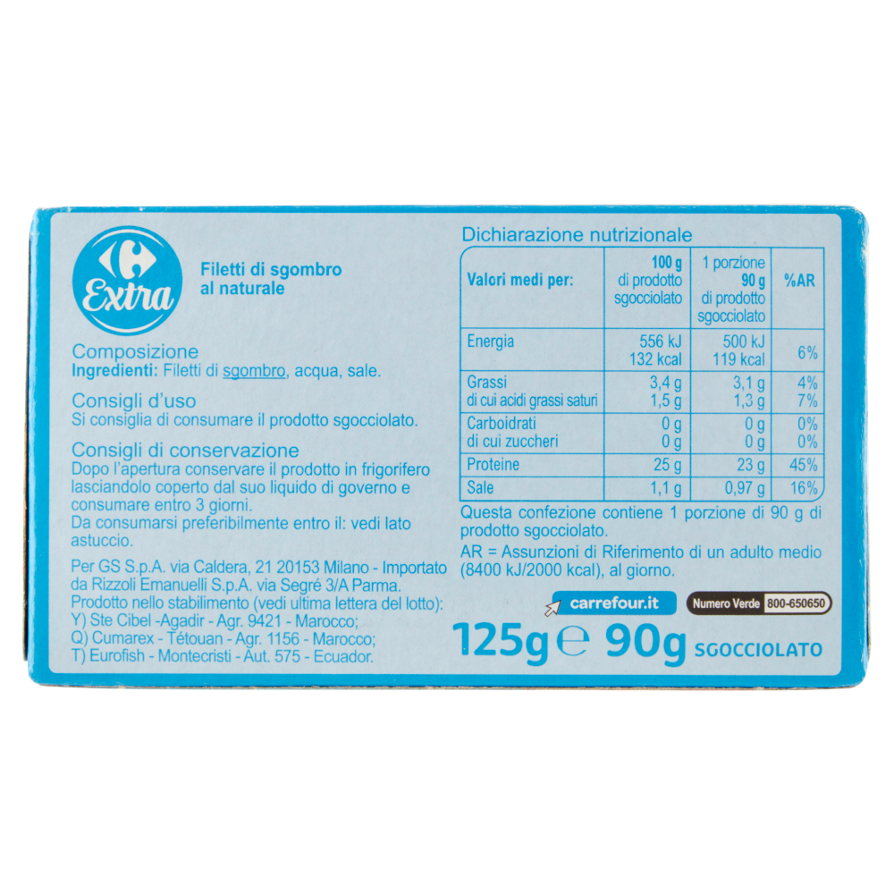 Carrefour Extra Filetti di Sgombro al Naturale 125 g