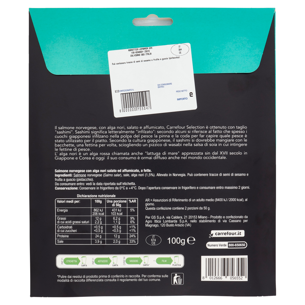 Carrefour Selection Salmone Norvegese Affumicato con Alga Nori 0,100 kg