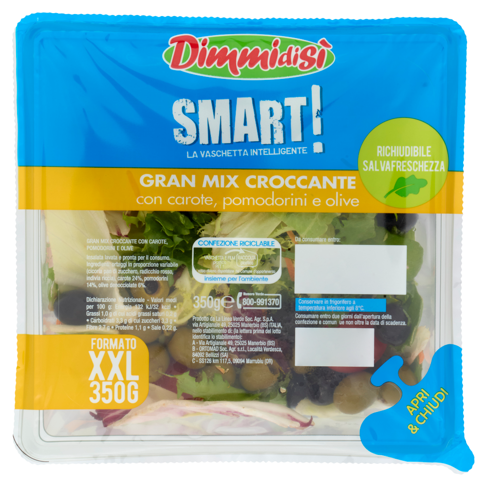 DimmidiSì Smart! La Vaschetta Intelligente Gran Mix Croccante con carote, pomodorini e olive 350 g