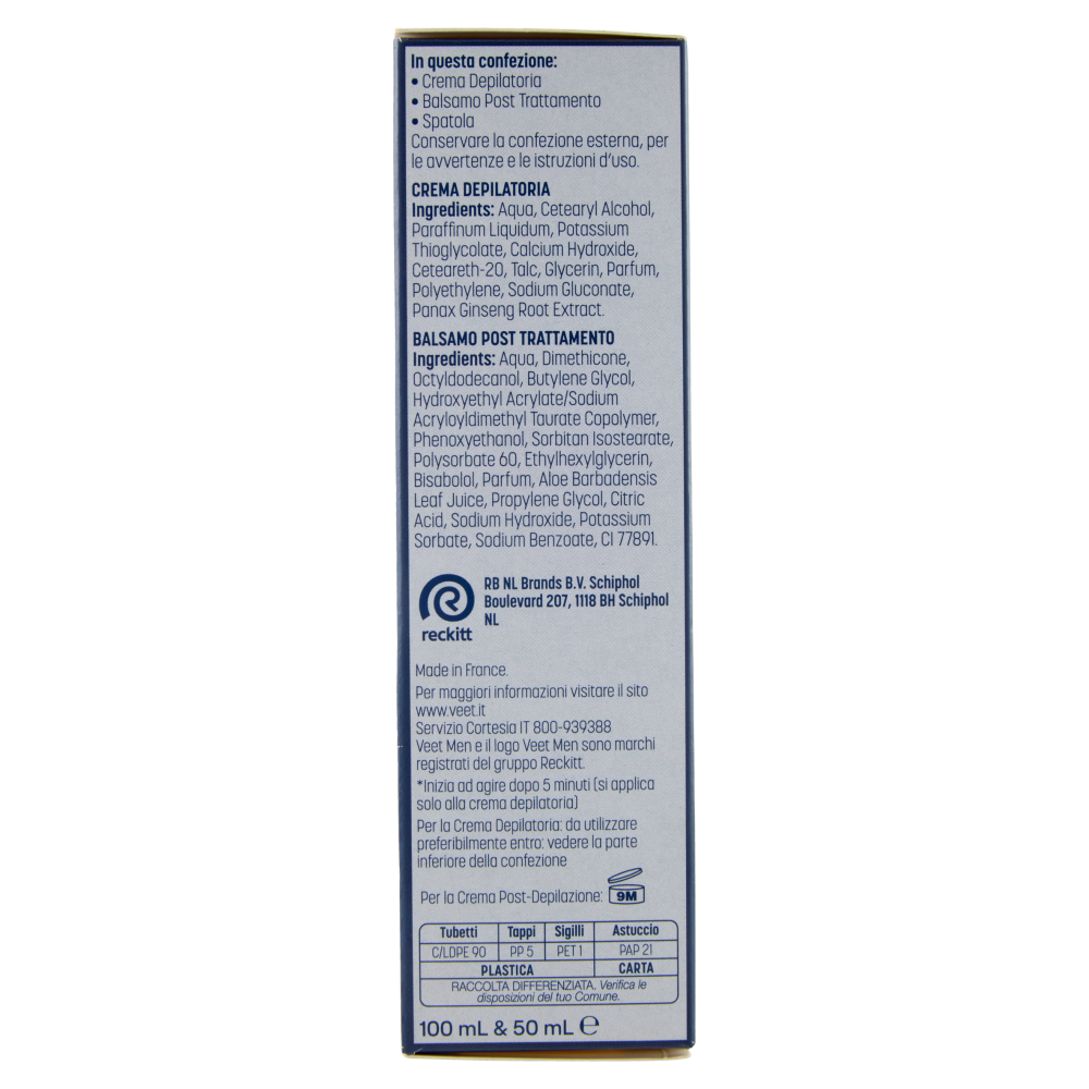Veet Men Kit Depilazione Intima per Pelle Sensibile, Crema Depilatoria 100ml e Balsamo Post 50ml