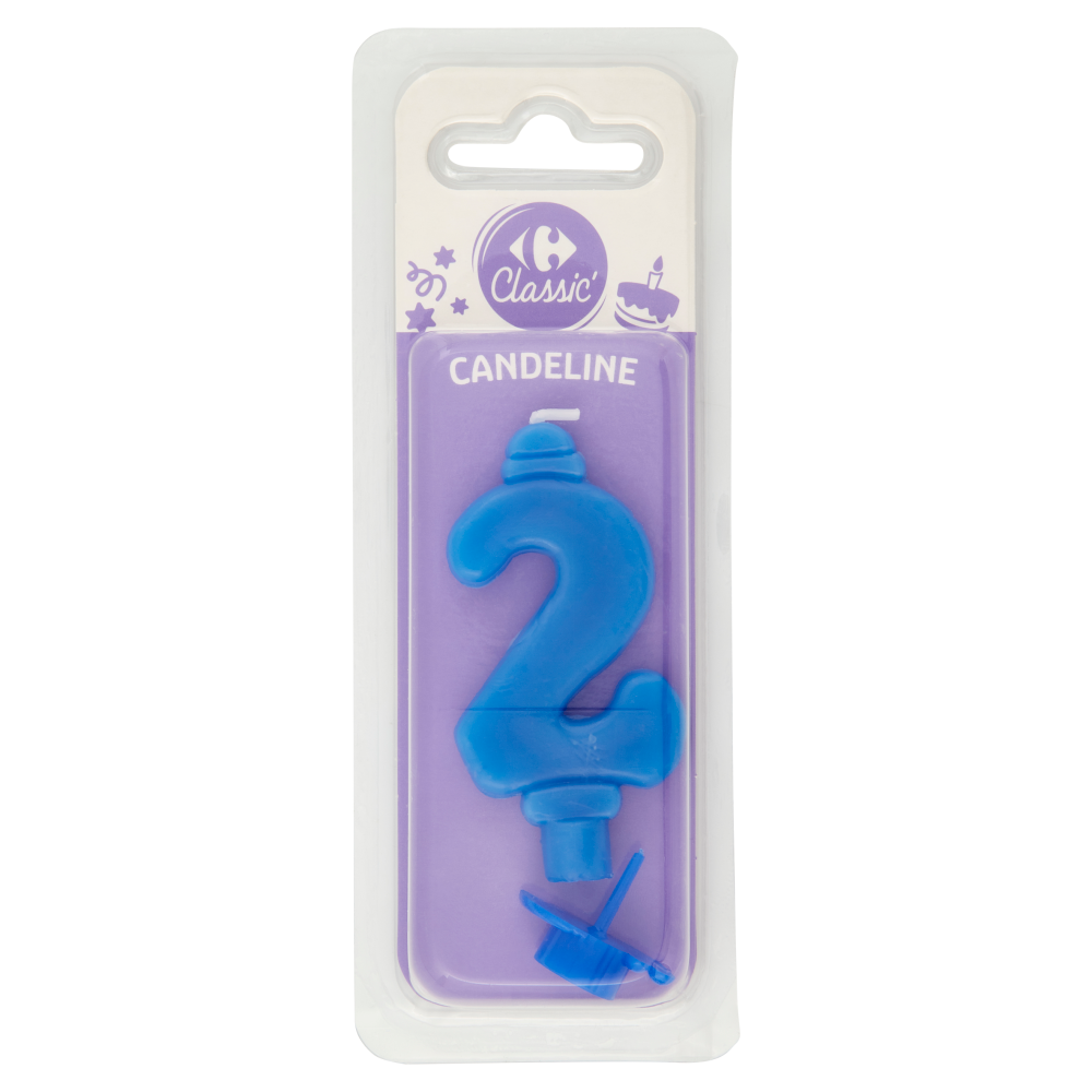 Carrefour Classic Candelina Numero 2 Azzurra con supporto