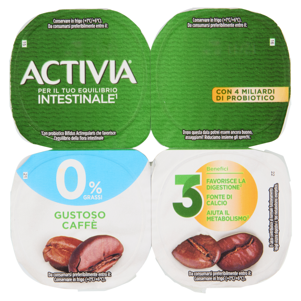 ACTIVIA Yogurt con Probiotico Bifidus, 0% Grassi, gusto Caffè, 4x125g