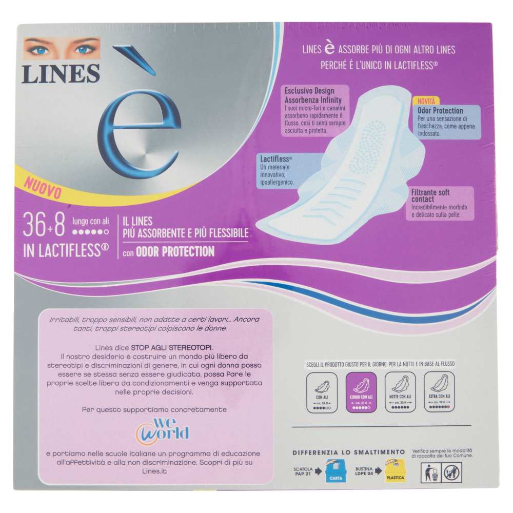 Lines è Assorbenti lungo con ali 36+8 pz